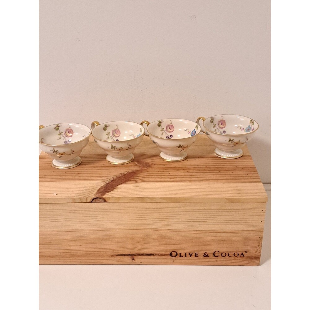 Vintage Sunnyvale Demitasse Floral Pattern Porcelain Footed Cups Set Of Four